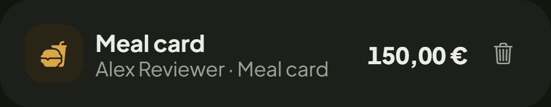 The meal card, €150, as separate income.