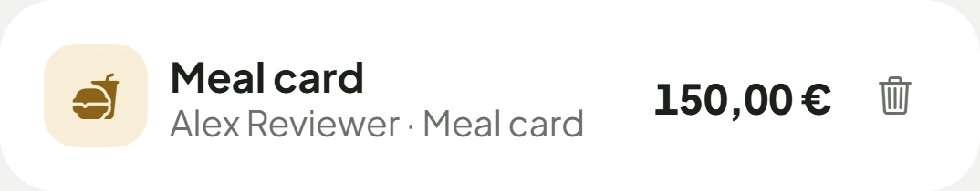 The meal card, €150, as separate income.