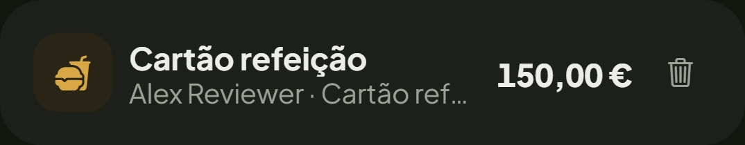 O cartão refeição, 150 €, como rendimento à parte.