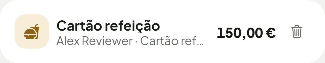 O cartão refeição, 150 €, como rendimento à parte.
